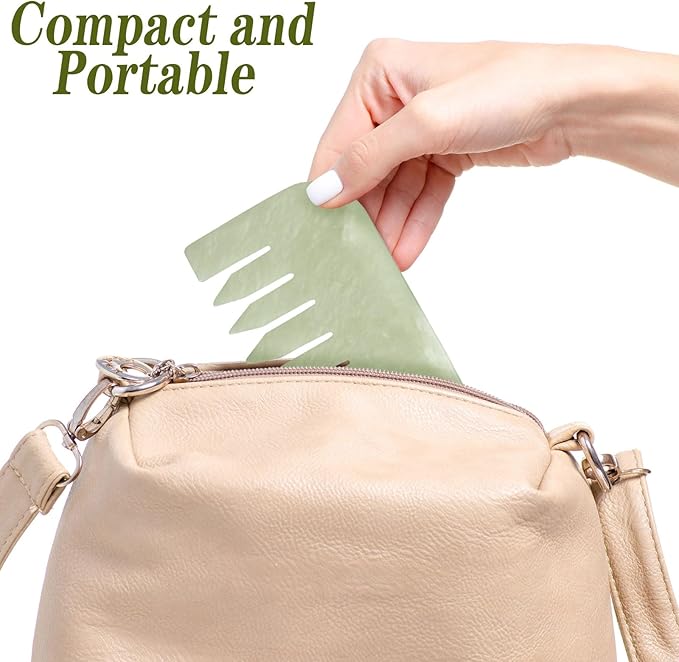 Geiserailie 2 Pcs Jade Combs Esthetician Supplies Massage Stone Hair Gua Sha Scraping Scalp Comb Facial Massage Tool Handheld Head Tools Head Caring Therapy Valentines for Women(Square Style)