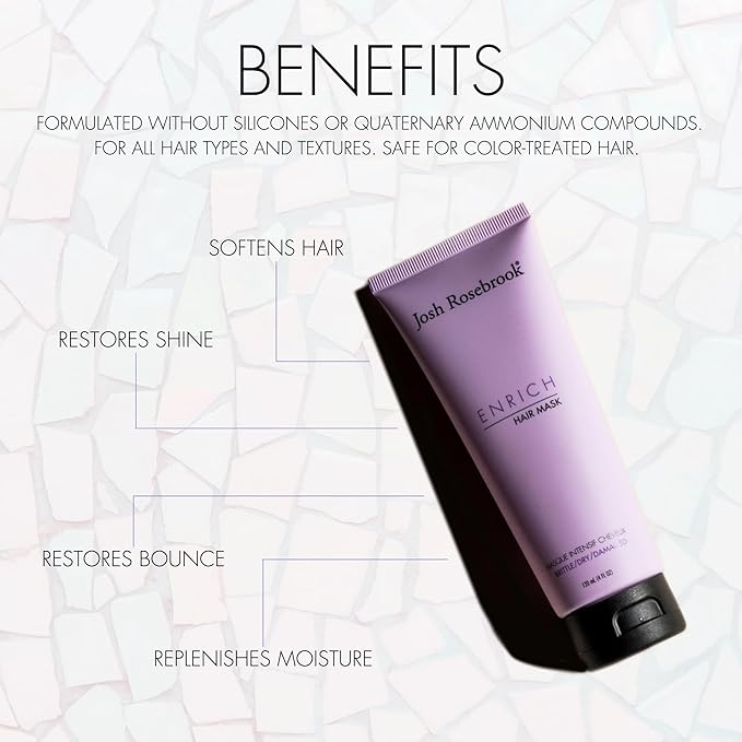 Josh Rosebrook Enrich Hair Mask for Dry & Damaged Hair, Deep Conditioning & lightweight - Anti-Frizz Leave-In Repair Treatment For Split Ends & Breakage, 4 fl oz
