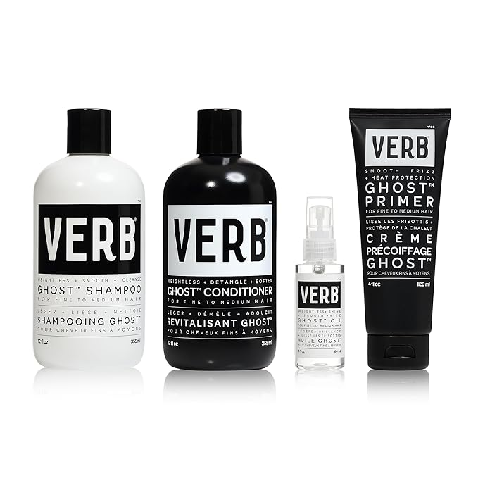 Verb Ghost Shampoo & Conditioner Duo, 12 fl oz + VERB Ghost Prep Heat Protectant, 4 fl oz + VERB Ghost Oil, 2oz Bundle