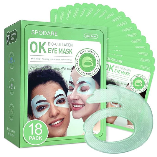 OK Shape Eye Masks, 360° Fit Under Eye Patches with Collagen and Lavender Flower Extract, Firming Eye Masks for Puffy Eyes, Wrinkles, Self Care Gifts for Women - 18 Pairs, Calm Green