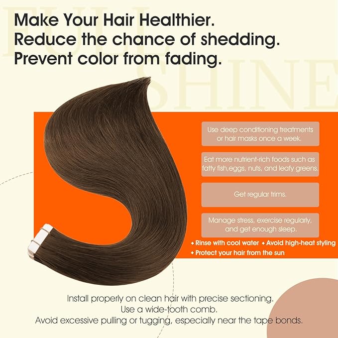 Full Shine Tape in Extensions Human Hair 18 Inch Real Tape in Hair Extensions Color 4 Middle Brown Hair Extensions Real Human Hair Straight Seamless Skin Weft 20Pcs 50G Remy Invisible for Women