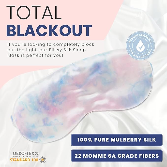 Blissy Silk Sleep Mask - Eye Sleeping Mask for Women & Men for Total Blackout - 100% Pure Mulberry Silk, 22 Momme 6a Fibers - Blindfold Sleep Mask Side Sleeper Eye Cover (Tie Dye)