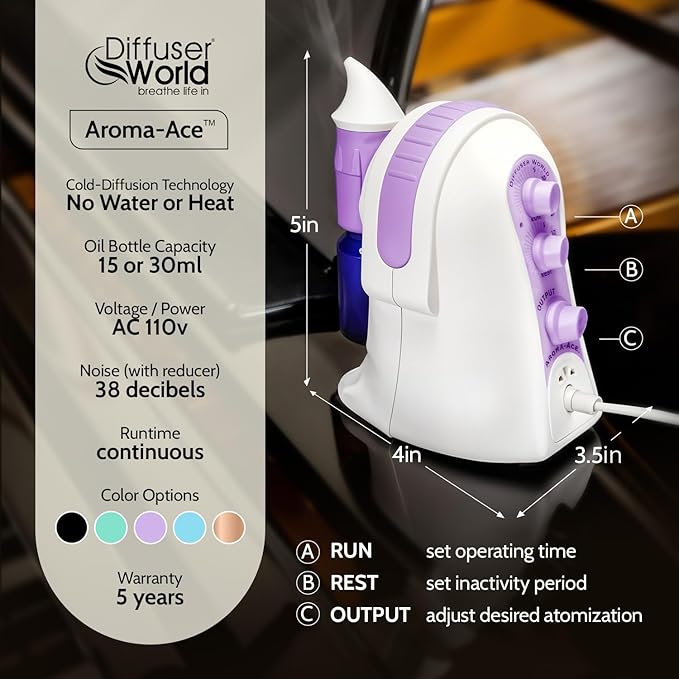 1000 Sq Ft Waterless Diffuser for Essential Oils, Made in USA Lavender Waterless Aroma Atomizer for Home Large Room Fragrance, Home Scent Machine, Air Aromatherapy with Adjustable Timer