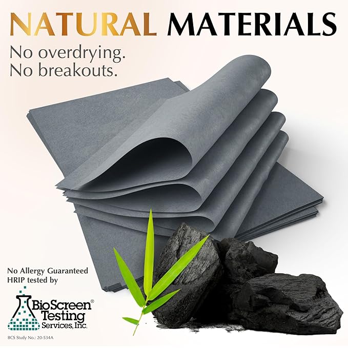 Natural Oil Blotting Sheets for Face with Bamboo Charcoal - 25% Larger - 3pk/300 Makeup Friendly Oil Absorbing Sheets for Face - Easy Dispensing Blotting Papers - Perfect for Keeping in Purse