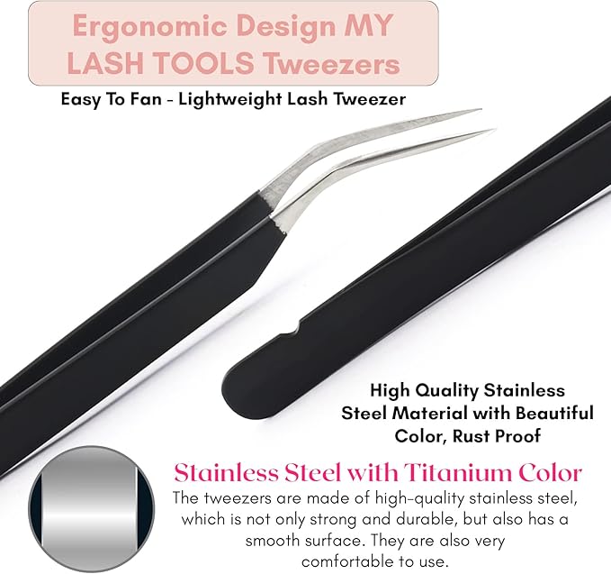 My Lash Tools New Isolation Lash Tweezers Eyelash Extensions Best for Individual Isolation & Classic Lashes Japanese Stainless Steel Lightweight Precision Lashing Twisers (Matte-Black)