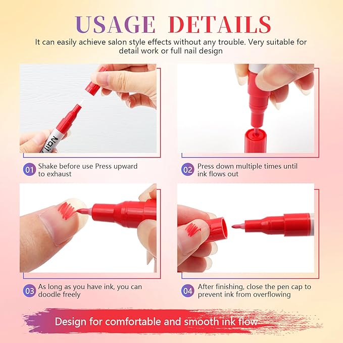 Nail Art Marker Pens Kit - 24 Colors Fine Tip 0.5mm Waterproof for Painting nail oil pen Home Salon Design & holiday Gifts Quick Dry Liner Brush Set for Women Girls Beginners