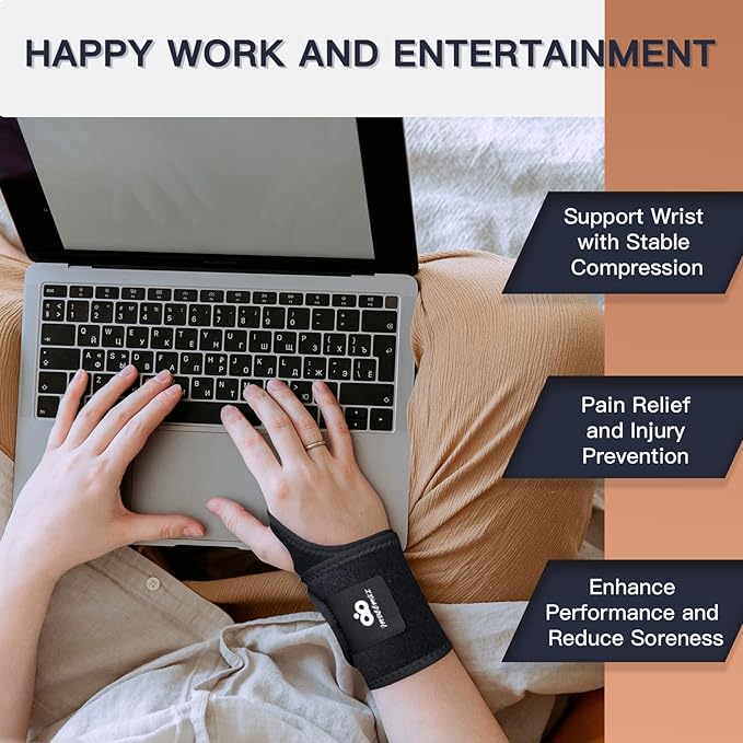 INDEEMAX 2 Pack Copper Wrist Brace Support for Carpal Tunnel, Pain Relief, Arthritis, Tendonitis, Adjustable Wrist Braces Compression Wraps Both Hands, Fit for Men and Women, Black