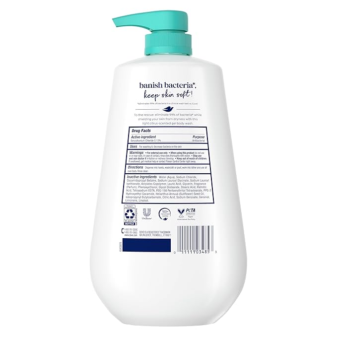 Dove Body Wash with Pump Antibacterial For All Skin Types Protects from Dryness 30.6 oz