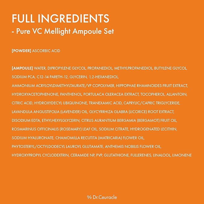 Dr.Ceuracle Pure Vitamin C Mellight Ampoule Set - Vitamin C Serum for Face, 4 Week Program for Anti-Oxidant, Fade Pigmentation, Skin Radiance, Korean Skincare (4 Counts (Pack of 1))