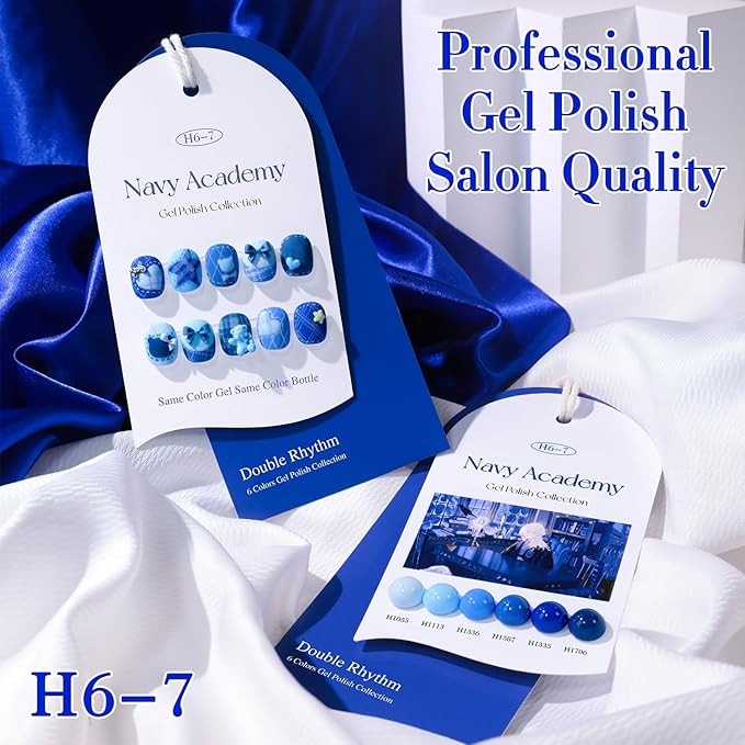Double Rhythm 6 Pcs Hema Free Gel Polish Set 0.50 OZ Same Color Same Bottle Soak Off Neutral Natural Milky Gel Polish Kit Nail Art Manicure Salon DIY at Home (Pastel Blue Navy-H6-7)
