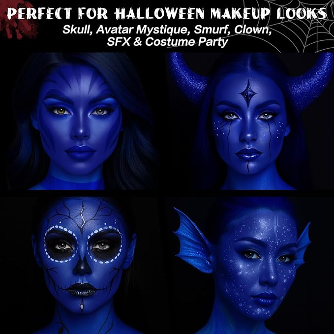 BOBISUKA Blue Face & Body Paint Stick Water-Based Washable Face Paint Makeup Stick for Halloween Avatar Smurf Mystique Skeleton Skull Clown, Cosplay, SFX, Sports Eye Black & Costume Party