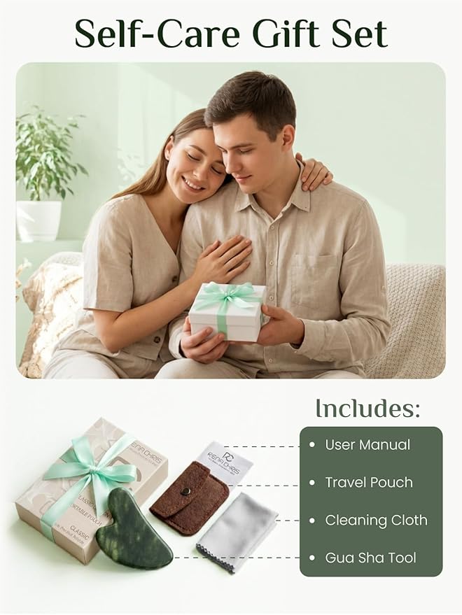 Rena Chris Gua Sha Facial Tools, Natural Jade Stone Guasha Tool for Face Massage - Face Sculpting Tool for Jawline Sculpting, Puffiness Reduction and Skincare Routine with Travel Pouch