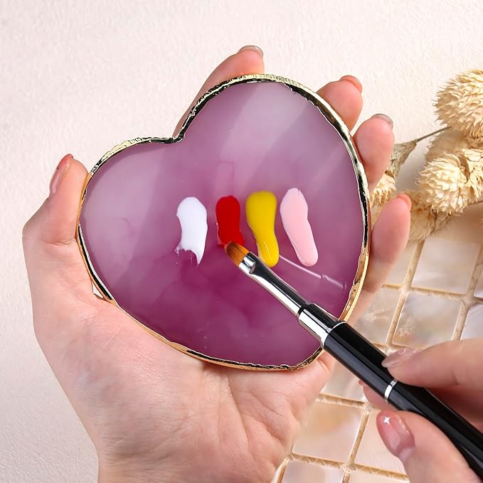 2 Pcs Resin Nail Art Palette, Heart Shaped Nails Art Painting Palettes with Gold Edge Nail Gel Polish Holder Makeup Display Board Cosmetic Mixing Tools Manicure DIY Home Salon Use