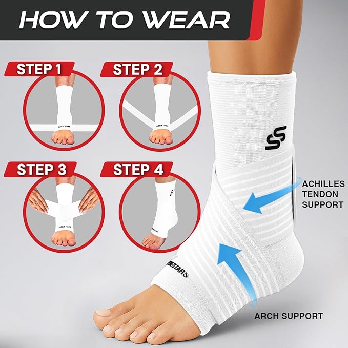 Sleeve Stars Ankle Brace for Women & Men, Ankle Wrap for Sprained Ankle, Compression Sleeve for Plantar Fasciitis Relief, Easy Customizable Support: w/Removable Strap (Single/L:12"-13"/White)