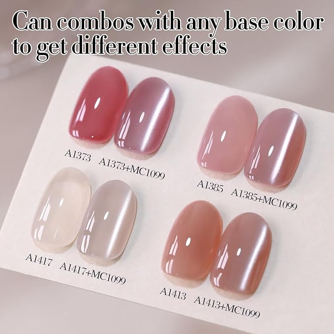 Double Rhythm Jelly Glass Cat Eye Gel Polish with Magnet 15ML Holographic Glitter Shimmer Translucent Sheer Color Magnetic Nail Polish Salon DIY at Home (Jelly Silver-MC1099)