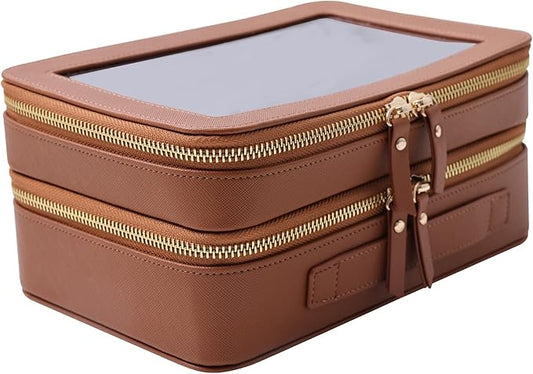 SANHECUN Clear Travel Toiletry bag Toiletry Case Carry on Travel Accessories Bag Makeup Bag Dimensions | LxWxH:9” x 6” x 4.2” (Brown, SHC-TL-2)