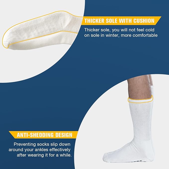 Bulinlulu Extra Width Socks for Swollen Feet-4 Pairs Hospital Grip Socks,Bariatric Socks,Diabetic Socks for Women Men 13-15