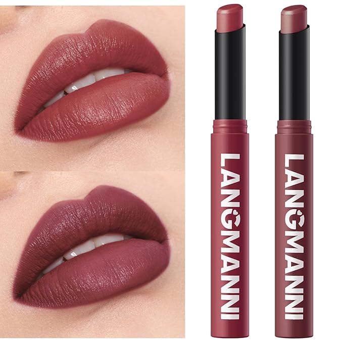 Jolilab 2Pcs Velvet Matte Lipstick Nude Matte Soft Dark Color Stick High Pigmented Long-Lasting Waterproof Lip Stick Lip Balm Beauty Cosmetics Gift for Women（11#+12#