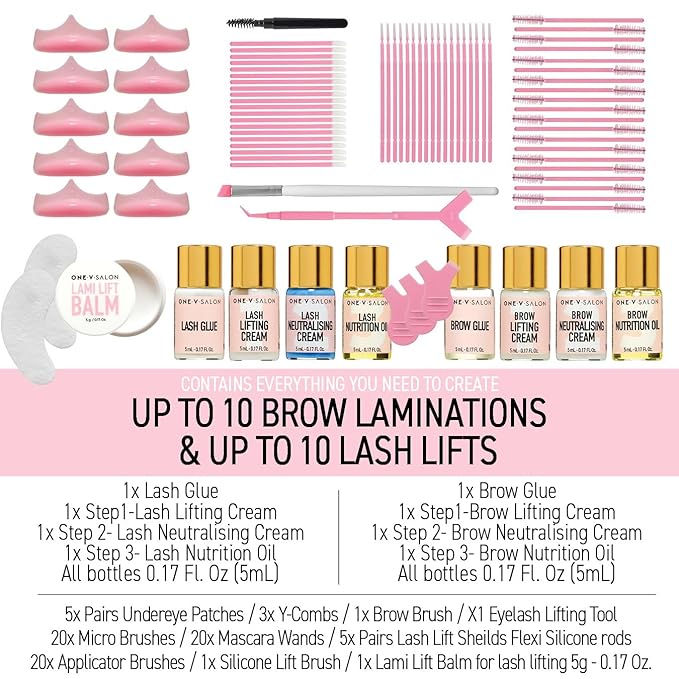 One V Salon Brow Lamination & Lash Lift Kit – 2-in-1 Eyebrow Lamination & Eyelash Lift Set | At-Home DIY Kit for Fuller Brows & Curly Lashes | up to 20 applications with All Tools Included