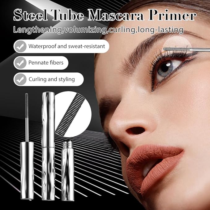Ultimate Mascara Set for Lengthening and Curling, 2026 New Iron Wand Mascara, Waterproof Black Washable Brushless Metal Wand Mascara, Long-Lasting 3D Curling Eyelash, No Flaking (2 Pcs)