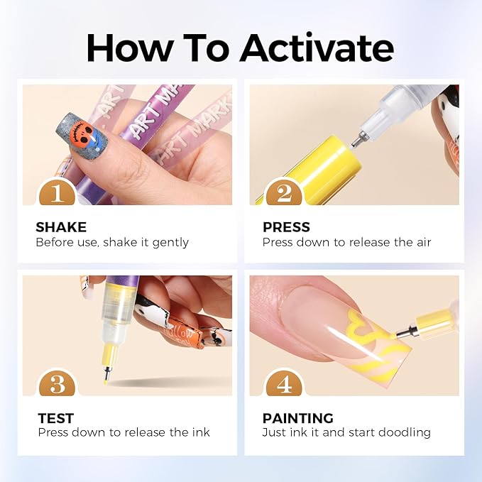 12 Colors Nail Art Pens Set, 0.5mm Fine Tip Nail Art Markers Polish Pen for 3D Nail Art, Quick-Drying Acrylic Paint MarkerPen Drawing Painting Liner Brush for DIY Nail Art Manicure Tool