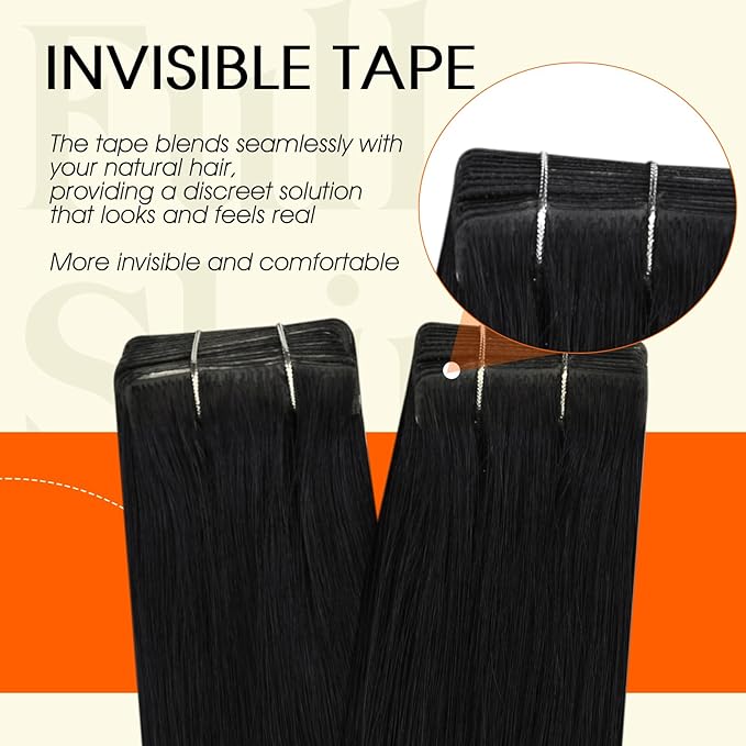 Full Shine Intact Black Human Hair Extensions Tape in Color 1 Jet Black Tape in Extensions Injection Seamless Skin Weft Machine Remy 14Inch 40Gram 20Pcs Straight Brazilian