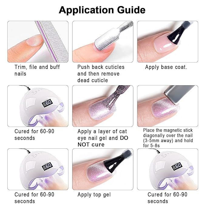 RARJSM Aurora Cat Eye Gel Nail Polish Set 6 Colors Velvet Silver Glitter Purple Pink Green Champagne Galaxy Star Cloud Ice Gel Polish with Magnet Stick UV LED Curing Requires Soak Off Home Salon