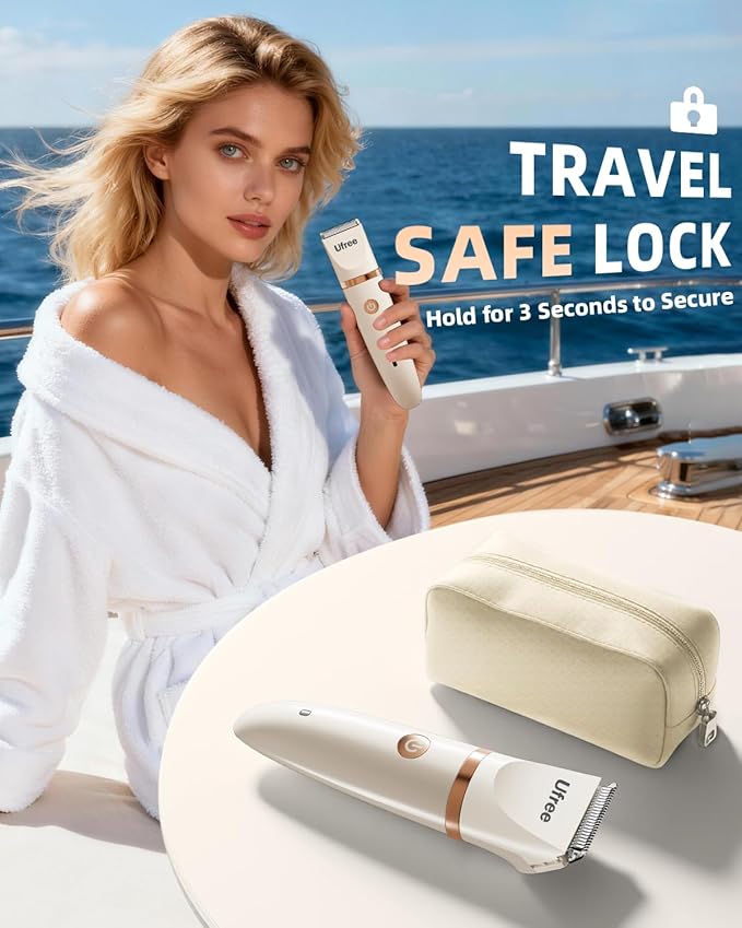 Ufree Bikini Trimmer Electric Razors for Women, Rechargeable Pubic Hair Trimmer Electric Shaver for Legs Body Hair, Bikini Shaver IPX7 Waterproof, White