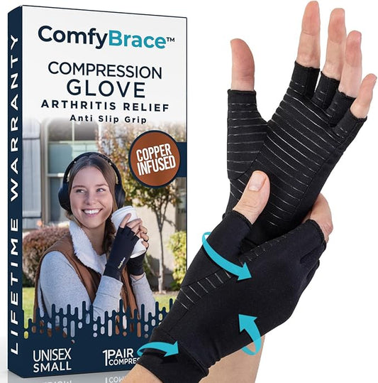 ComfyBrace Copper Infused Compression Arthritis Gloves for Hand & Finger Relief from pain/swelling caused by Rheumatoid Arthritis, Carpal Tunnel, Tendonitis and Poor Circulation, Fits Men & Women