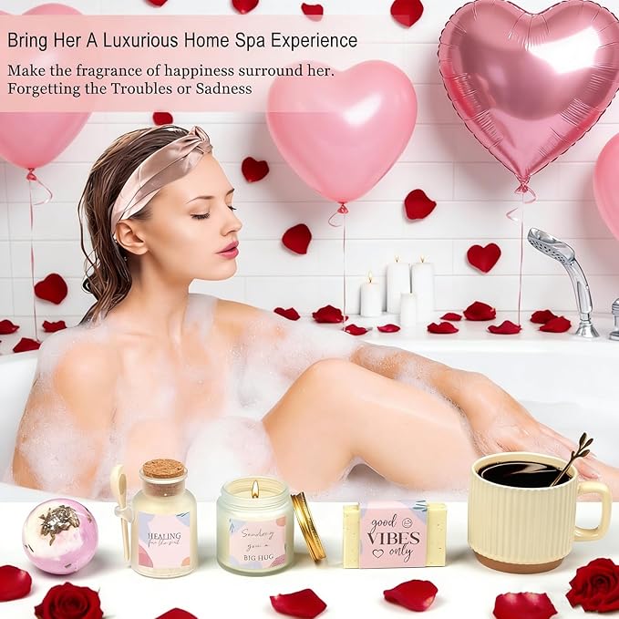 Valentines Day Spa Gifts Care Package for Women, Galentines Spa Gift Baskets for Woman, Get Well Gifts for Women After Surgery, Womens Self Care Thinking of You Gift, Relaxation Bath Sets for Woman