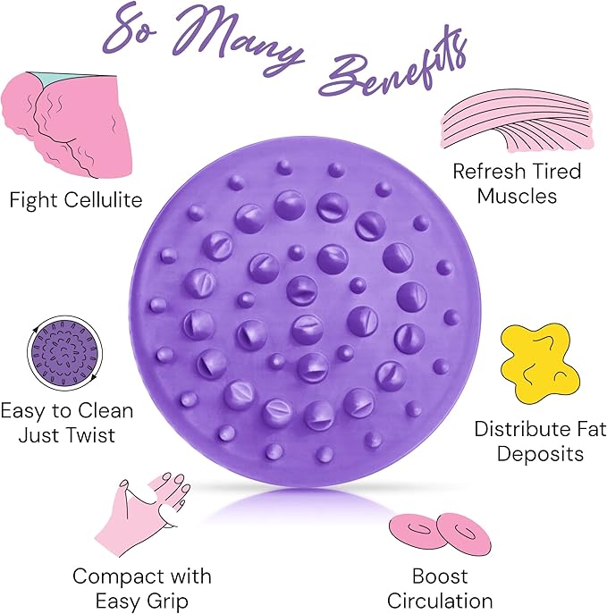 Scala Silicone Cellulite Massager, Bath Shower Scrubber Accessories, Bathroom Toys, Cellulite Remover, Body Massager Tool, Exfoliator, Fat Roller Use with Creams and Oils, Purple
