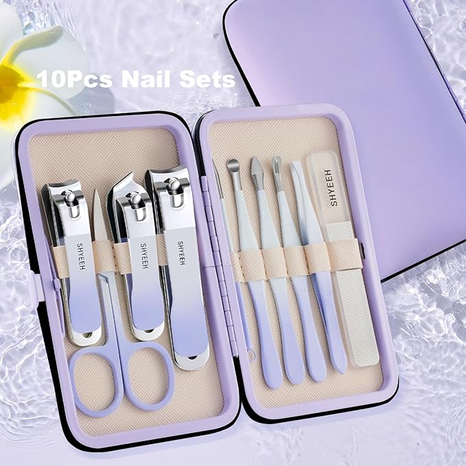 Manicure Set, 10 pcs High-Carbon Steel Nail Clippers Set, Portable Mini Manicure and Pedicure Kit, Travel Grooming Nail Kit with Leather Bag for Men and Women