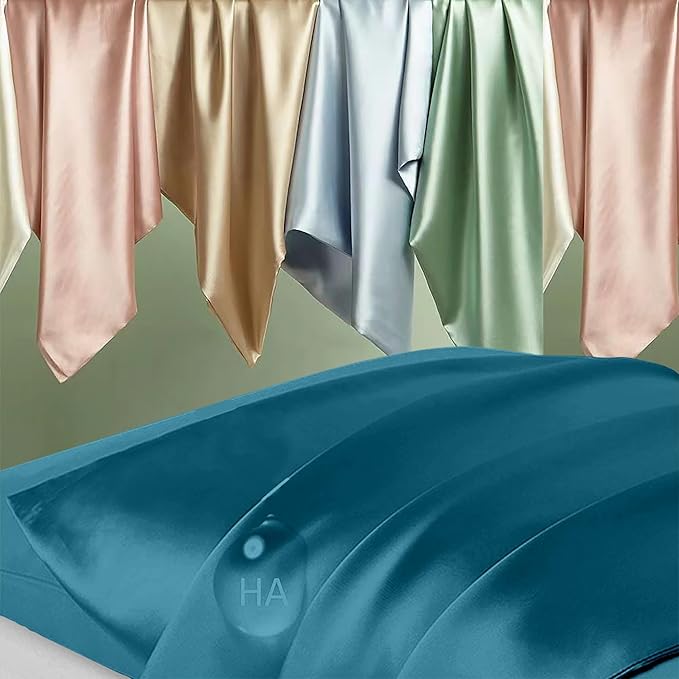 Mulberry Silk Pillow Cases King Size, Silk Pillowcase for Hair and Skin, Anti Acne Cooling Sleep Both Sides Natural Silk Satin Pillow Case Covers with Hidden Zipper, Gifts for Women Men, Teal