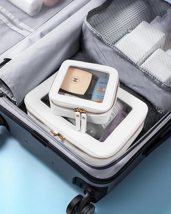 LETGO Clear Makeup Bags Set - TSA Approved Toiletry Bag with Handle Large Opening, Clear Toiletry Bags Case Pouch for Traveling Travel Car Orangizer Storage Essentials (Mini+Large White)