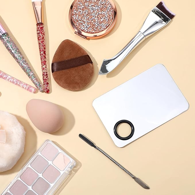 3PCS Makeup Mixing Palette Foundation Palette with Foundation Spatula and Double-Ended Makeup Brush for Women Facial Cosmetic Nail Art Pigment Blending