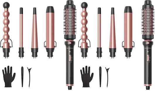 Wavytalk 5 in 1 Curling Wand Set, Multi Curl, Curling Wand Set with Thermal Brush and 4 Interchangeable Ceramic Curling Wand(0.5”-1.25”), Instant Heat Up Wand Curling Iron (Rose Gold) (Pack of 2)
