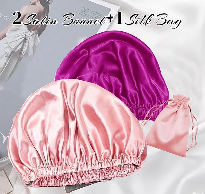 3Pcs Hair Bonnets For Sleeping Satin Bonnet For Women Silk Bonnets Womens Curly Hair Sleep Caps Silky Night Cap