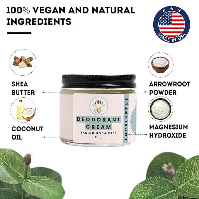 ECO ROOTS Natural Deodorant for Women & Men | Organic Deodorant Cream Non Aluminum | Baking Soda Free Healthy Deoderant for Body & Private Parts | All Vegan Pit Paste Zero Sweat | Eucalyptus Scent