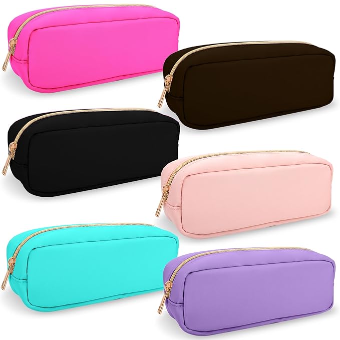 6 Pcs Waterproof Small Pencil Case Makeup Bag for Purse,Cute Pencil Pouch Preppy Nylon Makeup Brush Holder with Zipper,Girls Portable Storage Case Small Pen Bag for Office School College Travel