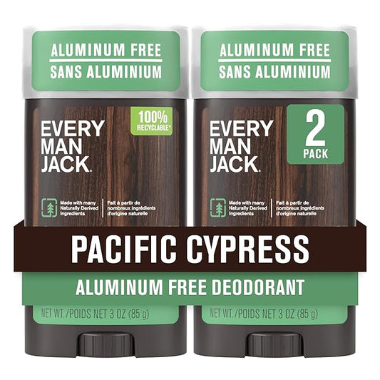 Every Man Jack Pacific Cypress Men’s Deodorant - Stay Fresh with Aluminum Free Deodorant For all Skin Types - Odor Crushing, Long Lasting, with Naturally Derived Ingredients - 3oz (2 Pack)