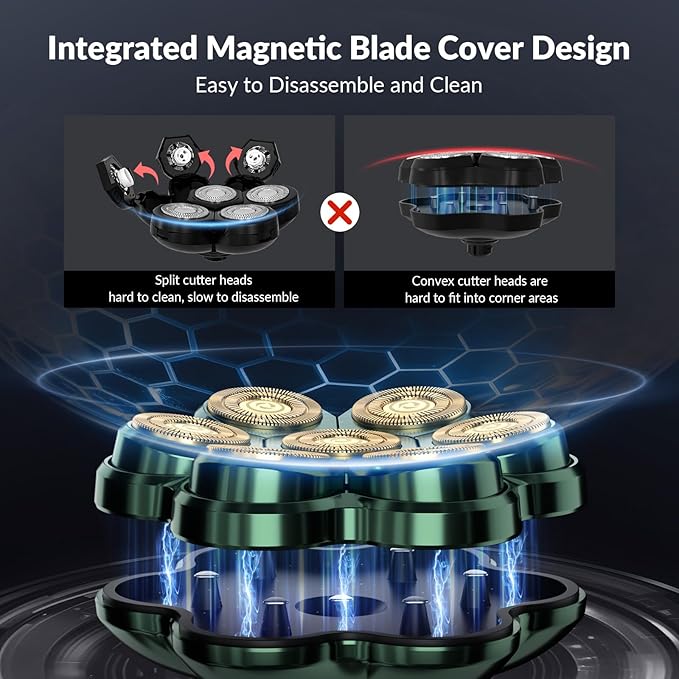 Head Shavers for Bald Men - 7D Arc Electric Razor with Magnetic Detachable Head, Waterproof Wet Dry 5-in-1 Electric Shaving & Grooming Kit, LED Display Head & Body Hair Shaver, Dark Green