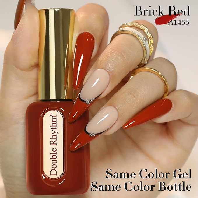 Double Rhythm 0.50 OZ Gel Polish Hema Free Same Color Same Bottle Golden Round Translucent Neutral Natural Milky 15 ML Jelly UV Polish Art DIY at Home (Red Brown-C1455)