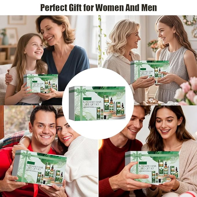 Rosemary Hair Care Gift Set with Essential Oil,Spray and Roller,Rosemary Hair Oil Kit for Strengthening,Nourishing,Scalp Care,Restoration Damaged Hair and Hair Thickness,Gift Box Packaging