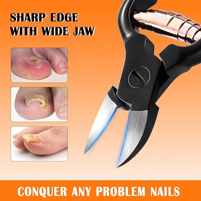 BEZOX Podiatrist Toenail Clippers, Heavy Duty Ingrown Nail Clippers for Thick Nails, Surgical Grade Stainless Steel Pordiatry Ingrwon Toenail Tools - Black