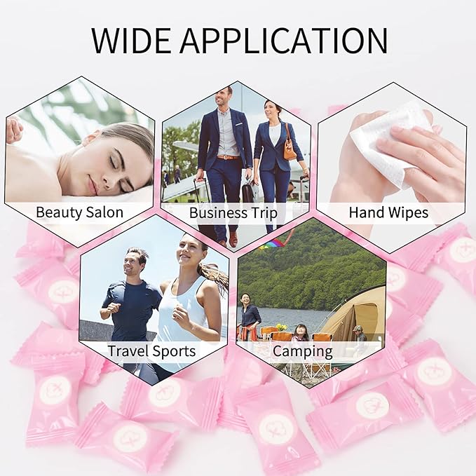 Classycoo Compressed Towel 100 PCS Mini Tablets Disposable Portable Face Towel Cotton Coin Tissue Eco-Friendly for Travel, Camping, Hiking, Sport, Beauty, Home Hand Wipes, Outdoor Activities Pink