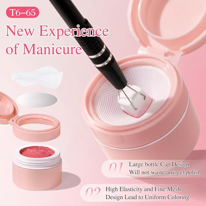 Double Rhythm Painting Gel Polish Set for Nail Art Palette Patting Gel Polish 6 Colors with 100 Pcs Sponges and Grabbing Pen (Nude Pink Purple Rose-T6-65)