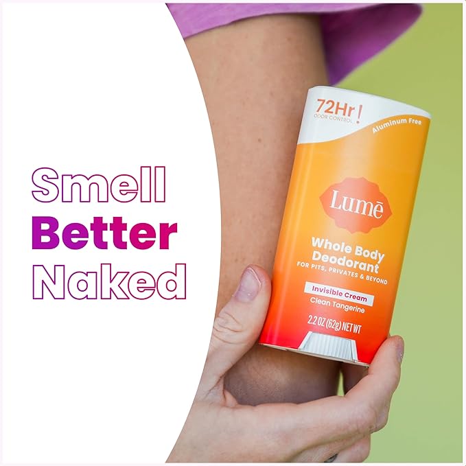 Lume Whole Body Deodorant - Invisible Cream Stick - 72 Hour Odor Control - Aluminum Free, Baking Soda Free, Skin Safe - 2.2 Ounce (Pack of 2) (Clean Tangerine)