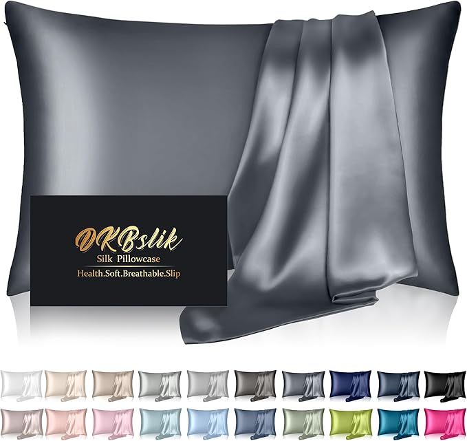 Mulberry Silk Pillow Cases Standard Size, Silk Pillowcase for Hair and Skin, Both Sides Natural Silk Satin Pillowcase for Sleeping Women with Zipper, Gifts for Women Men, Space Grey
