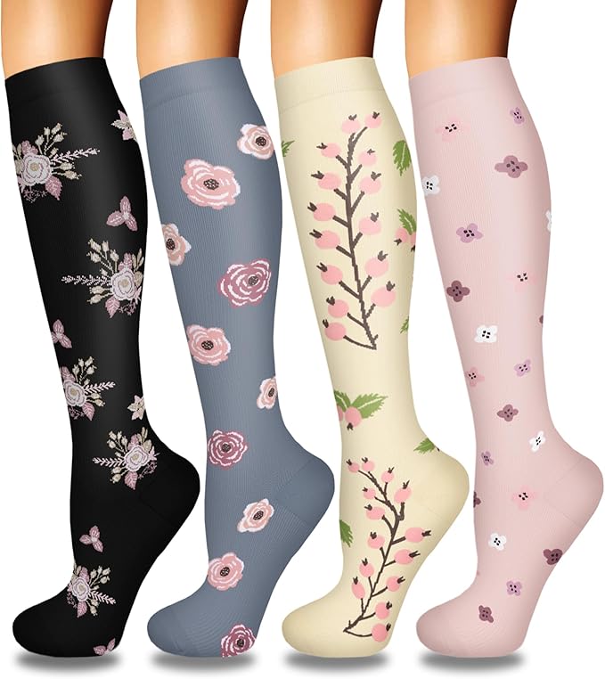 Iseasoo 4 Pairs Compression Socks for Women Circulation-Best Support for Nurses,Running,Athletic,Travel