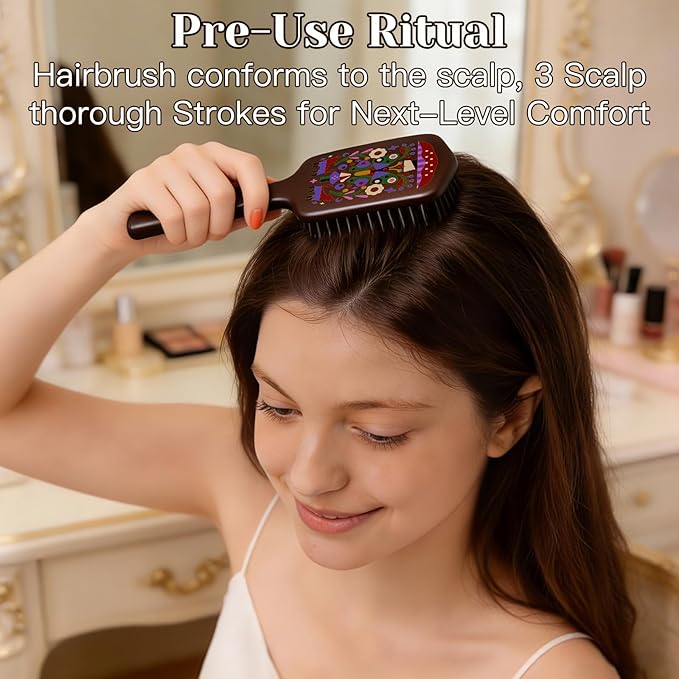 SIMETRA Wooden Paddle Hair Brush Unique Pattern Hair Brushes for Women Wet Brush Detangling Brush Guinean Ovangkol Hardwood Bristles for Scalp Massage for Men Kids for All Hair Types Gift (Butterfly)